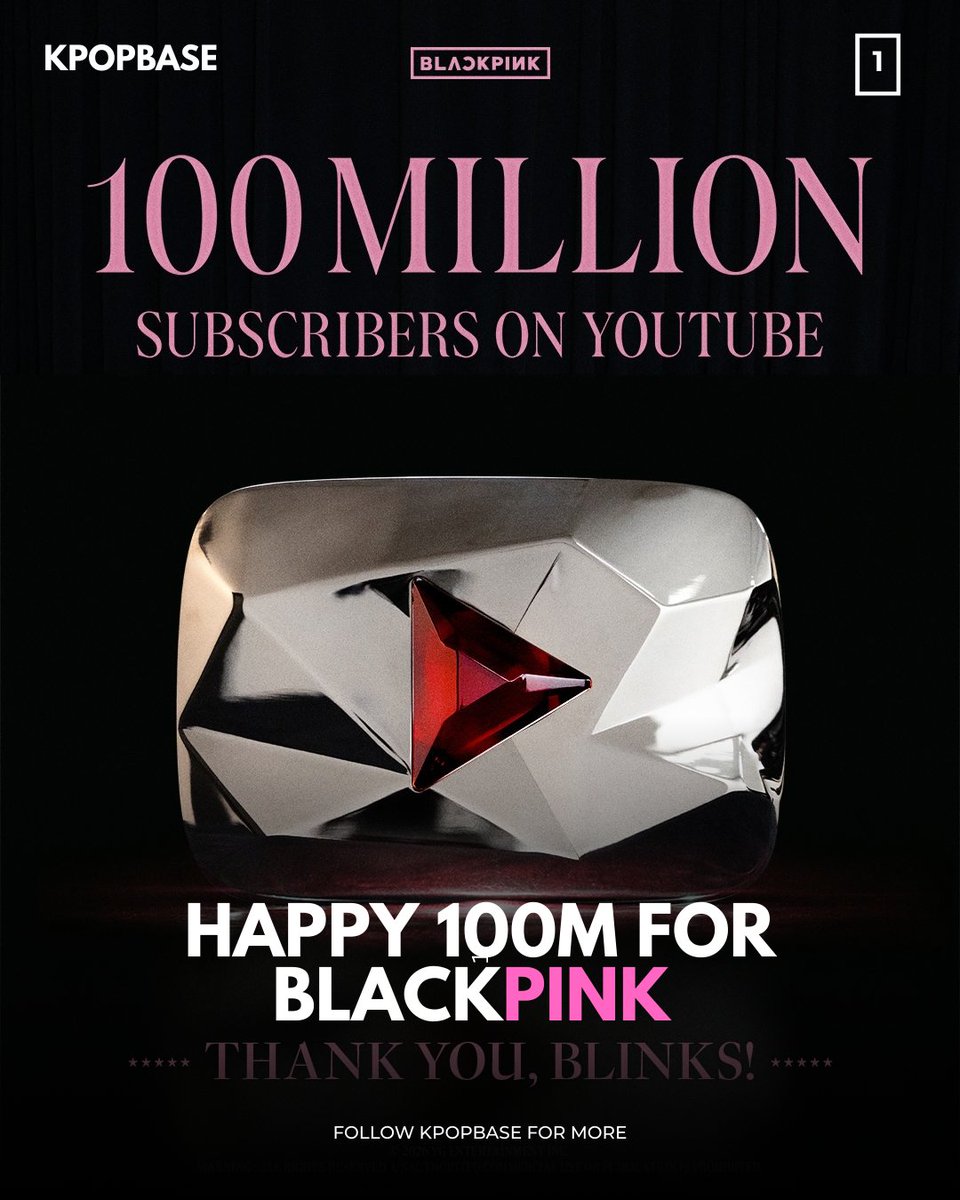 KpopIntel's tweet photo. BLACKPINK makes history as the first artist/musical act to hit 100M subscribers on YouTube and receive the exclusive Red Diamond Play Button.
__
© If used, please credit us! // @KpopIntel 
#BLACKPINK #DEADLINE #COMEBACK #BP190226 https://t.co/QrBbK22tqk