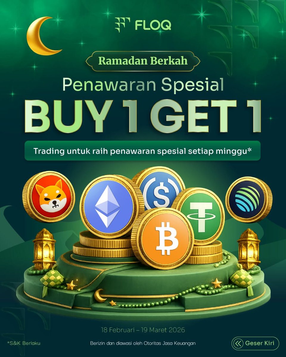arsancldizon's tweet photo. Ramadan makin berkah bareng FLOQ 🌙✨
Ada promo BUY 1 GET 1 buat kamu yang trading crypto!

Mulai dari transaksi kecil, bisa dapet bonus hingga 100% 🔥 https://t.co/W0Ypte2NSa