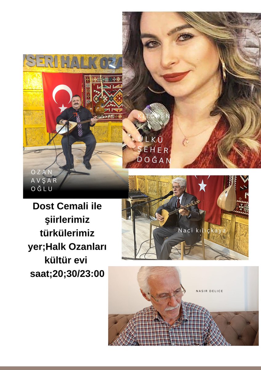 22 şubat Pazar günü akşam saat 20:30’da halk ozanları kültür evinde Dost Cemali’nin hazırlayıp sunduğu şiirlerimiz türkülerimiz programında olacağız tüm dostlarımızı halkımızı bekliyoruz