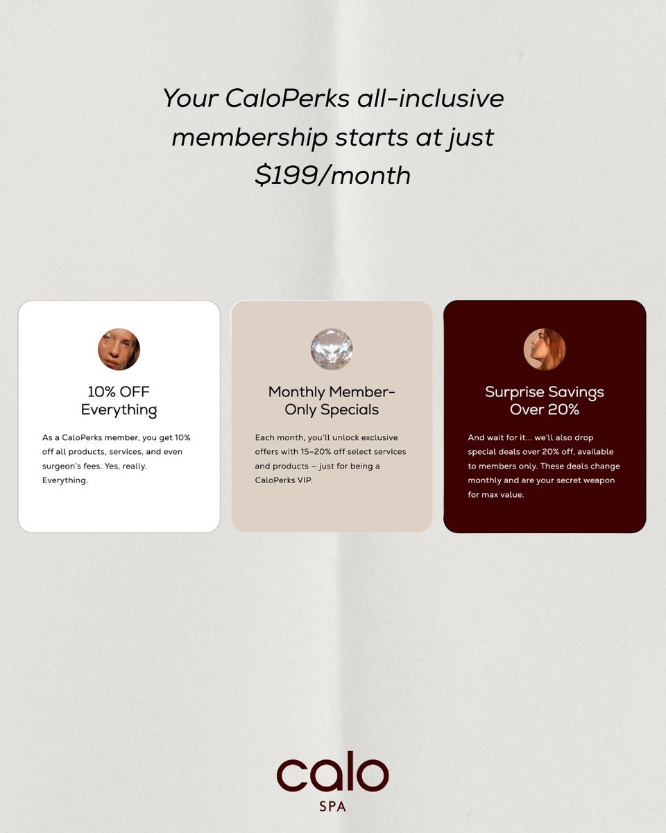 calospa's tweet photo. With our CaloPerks membership, your monthly payment is banked into your account and ready whenever you are. Consider it your personal beauty &amp; wellness fund, designed to keep you consistent, confident, and enjoying a few extra perks along the way. https://t.co/S0N6Nj3utH