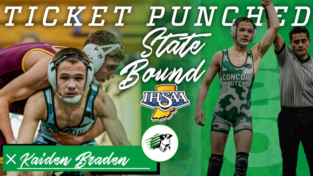 We wish the best of luck to Kaiden Braden in the IHSAA Wrestling State Finals today at Gainbridge Fieldhouse.  He will wrestle sometime after 6:00 PM.  Full details, including livestream and bracket information, here:  concordhsathletics.com/Article/118931