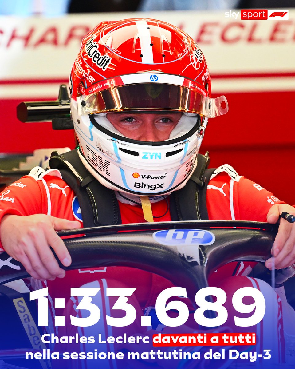 SkySportF1's tweet photo. Ferrari davanti a tutti nella mattina
dell'ultimo giorno di test in Bahrain:
i risultati 🔗 https://t.co/B3NxnOiF8L
#SkyMotori #F1 #Formula1 #TestBahrain https://t.co/zn8drQ95aR