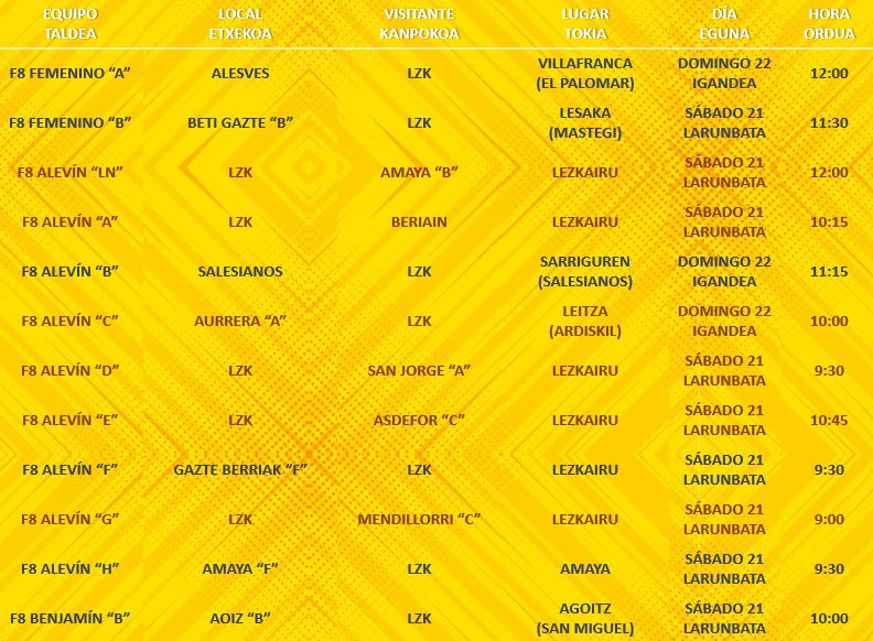 📆 SEÑALAMIENTOS | PARTIDAK

#AupaLZK 💛