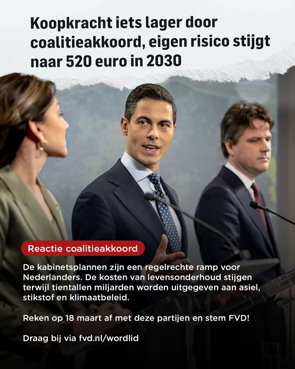 fvdemocratie's tweet image. De kabinetsplannen zijn een regelrechte ramp voor Nederlanders. De kosten van levensonderhoud stijgen terwijl tientallen miljarden worden uitgegeven aan asiel, stikstof en klimaatbeleid.

Reken op 18 maart af met deze partijen en stem FVD!

Draag bij via fvd.nl/wordlid