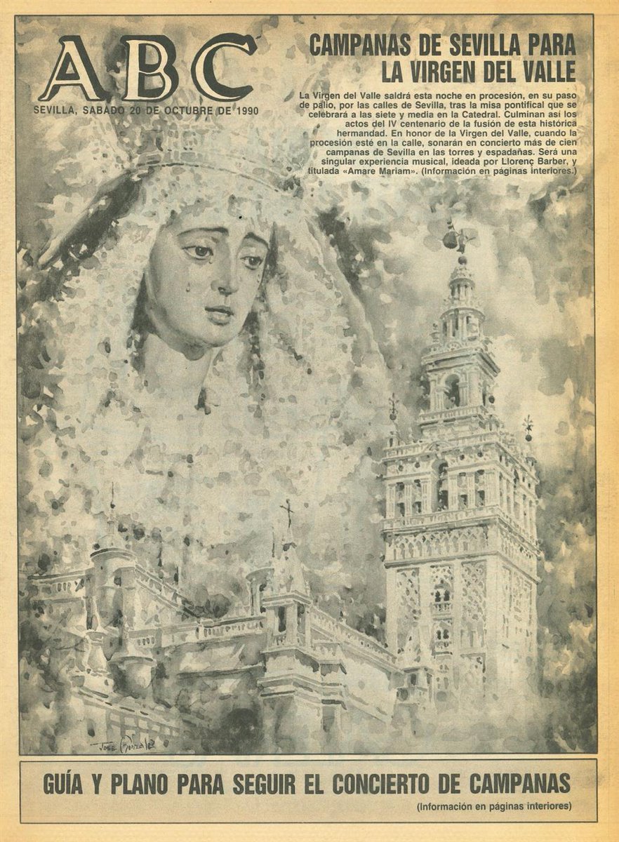Doc_Cofrade's tweet photo. ABC del 20 de octubre de 1990, día en que habría de tener lugar el pontifical en la Santa Iglesia Catedral con motivo de la celebración del IV Centenario de la Fusión de la @hdad_elValle, con un motivo pictórico alusivo a la efeméride en la portada. Véase: https://t.co/94sMegSA3G https://t.co/ZWPAVyTDeX
