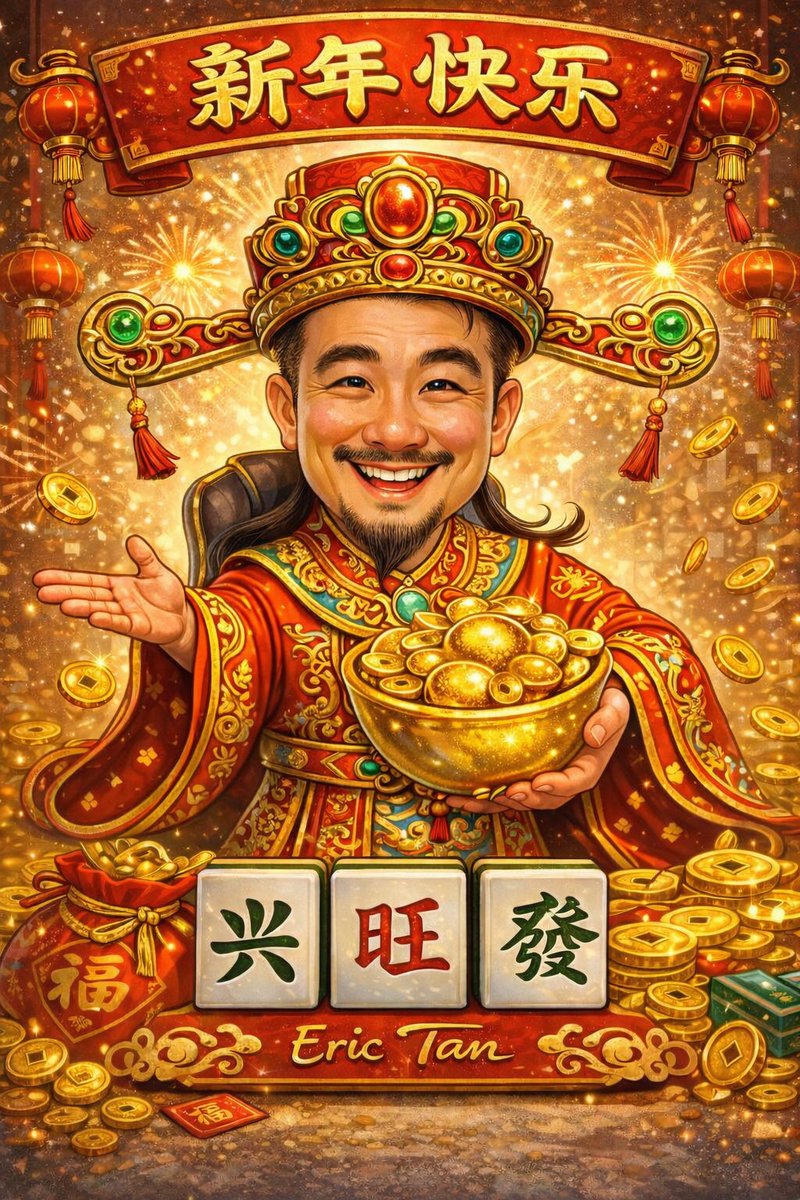 EricTan's tweet photo. God of Fortune is here!
财神到 😄🧧

Bringing you:
兴 · 旺 · 发

More opportunities.
More momentum.
More prosperity.

Let’s win big this year.

#新年快乐 #Prosperity #GoodFortune #LevelUp https://t.co/NdEUZrGMKl