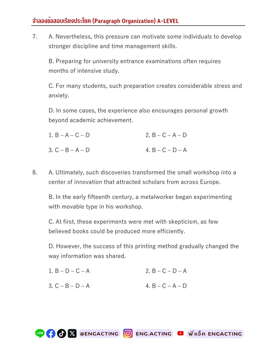 ⚠️แจกฟรี จำลองข้อสอบเรียงประโยค (Paragraph Organization) ตรงแนว A-Level เป๊ะ!🔥 #dek69 พร้อมเฉลยละเอียดมากก✅

👉ดาวน์โหลดไฟล์ฉบับเต็มพร้อมคำอธิบาย drive.google.com/file/d/1dHQp5f…

🔥คลิปเรียนพื้นฐานและตะลุยโจทย์ฟรี youtube.com/playlist?list=…

#dek70 #dek71
#tcas69 #alevel82