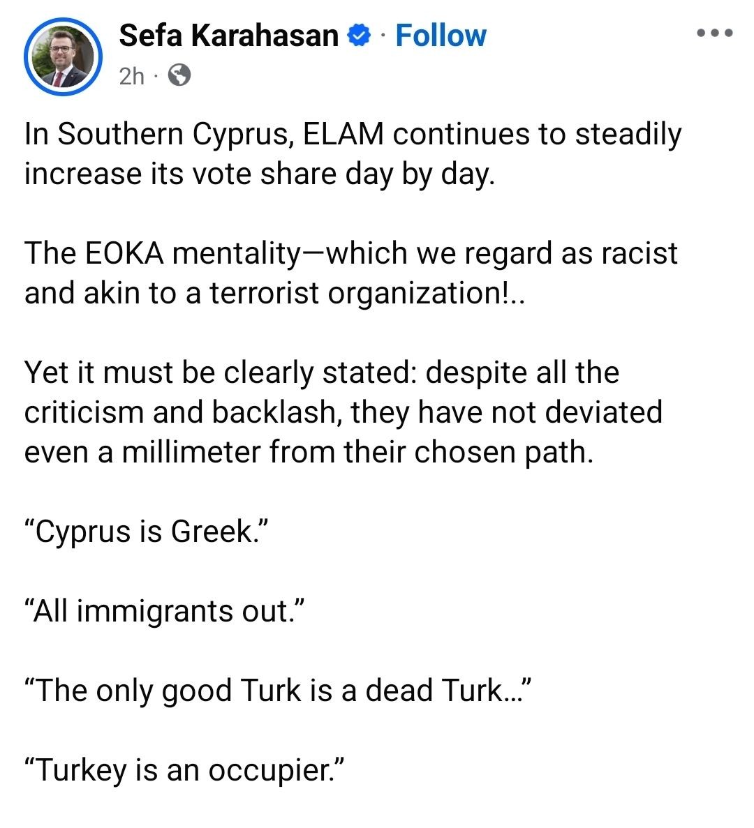 Οι εκπρόσωποι του ψευδοκράτους έχουν πρόβλημα μόνο μαζί μας, όπως άλλωστε γίνεται κάθε φορά. Αυτή τη φορά μπήκε στην προπαγάνδα τους και το μεταναστευτικό. Δεν είναι τυχαίο, καθώς η Τουρκία με τους εγκαθέτους της στα κατεχόμενα έχουν στείλει, μέσω των καλοθελητών τους, στις