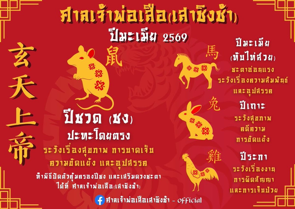 📌เช็คปีชง 2569
ในปีมะเมีย "ปีชง" หมายถึงปีนักษัตรที่ได้รับผลกระทบมากที่สุดคือ ปีชวด (ชง 100%) และมีปีชงร่วมอีก 3 ปีคือ ปีมะเมีย ปีเถาะ และ ปีระกา ซึ่งแต่ละปีจะมีผลกระทบแตกต่างกันไปตามความเชื่อ เช่น การงาน การเงิน สุขภาพ ความสัมพันธ์ 

🐁ปีชงหลัก (ชง 100%)
ผู้ที่เกิด พ.ศ. 2467,
