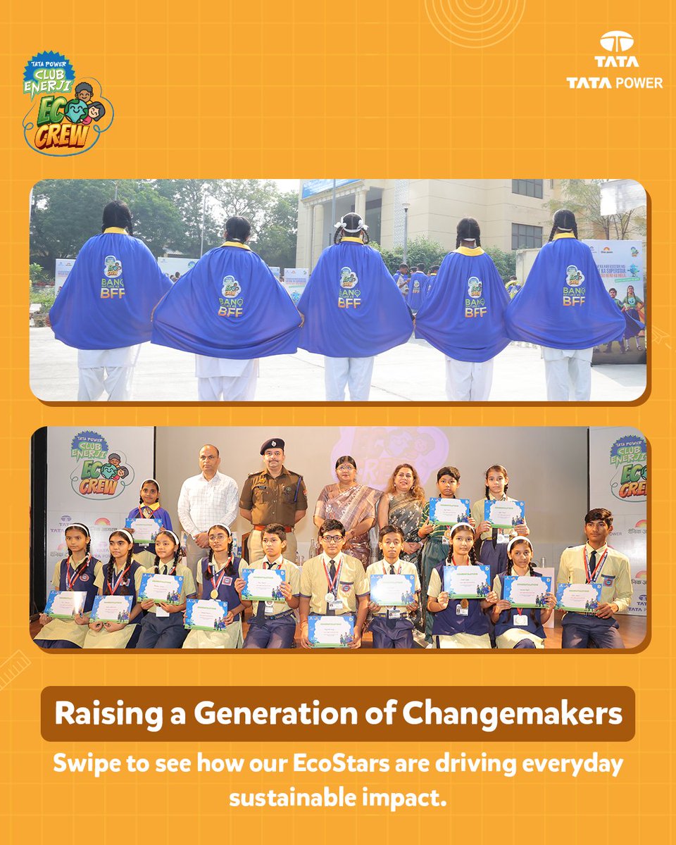 TataPower's tweet image. Change grows stronger when responsibility becomes personal. 

After the Dainik Jagran x Tata Power EcoCrew Mela, our EcoStars are making sustainability part of their daily mindset — leading by example in their communities.

#TataPower #IndiasLargestEnergyLiteracyMovement #EcoCrew