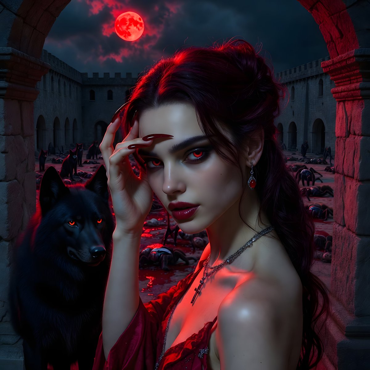 "What a chaotic mess this courtyard is...😩Time to clean up🧹, my children? Who's helping: wolves🐺or spiders🕷️ ? EVERYONE will🤬, of course. Take the fallen ones to the forest 🌲– the animals will handle the rest. "

#DarkFantasy