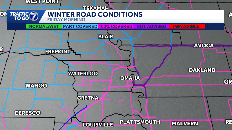 CaitlinHarveyWX's tweet photo. Plenty of snow and ice on the roads this morning. Travel not advised for some parts of Pottawattamie County, including stretches on I-29, I-80 &amp; I-880. Take it slow this morning &amp; leave early. #TrafficToGo https://t.co/i29zogUR1C