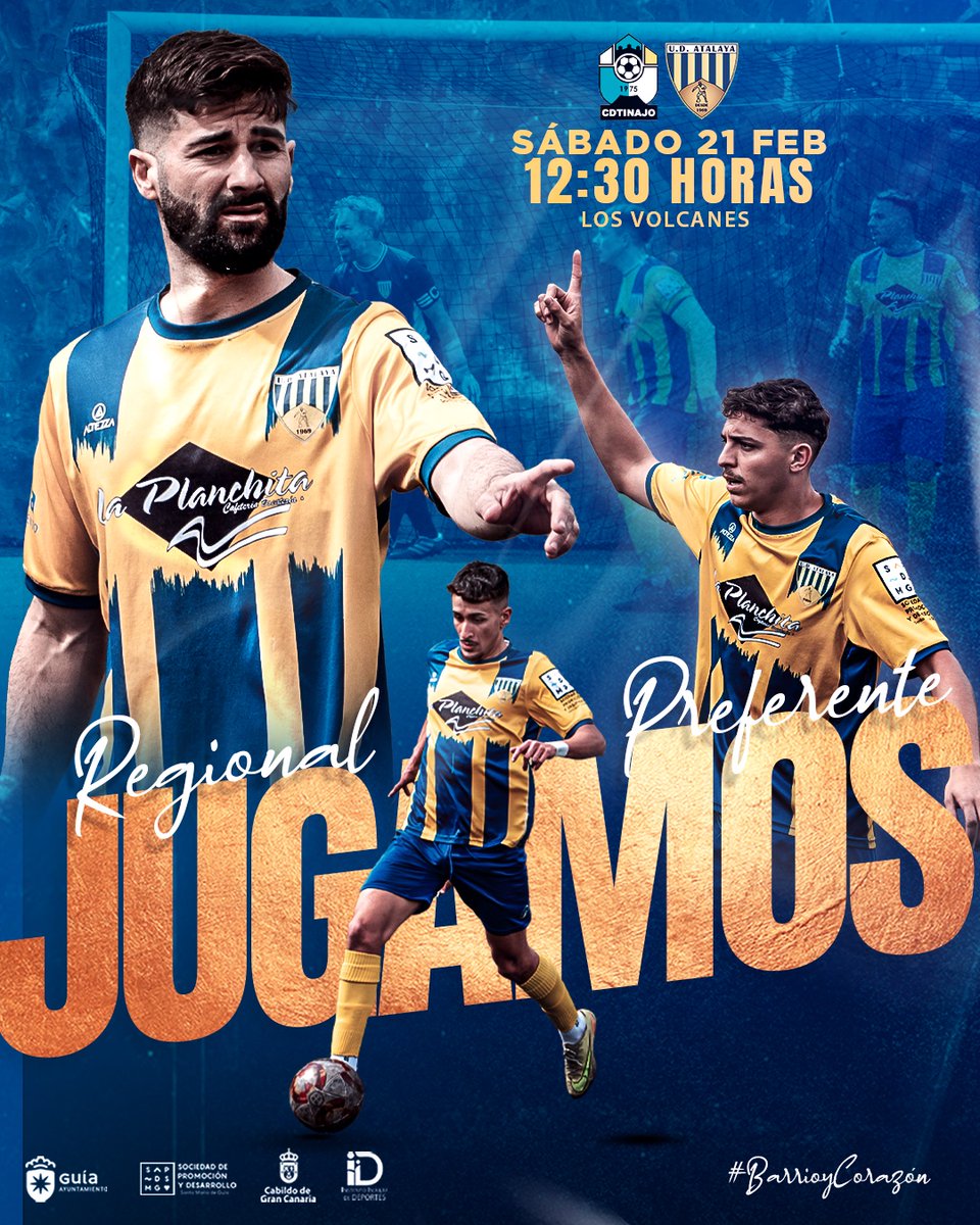 ⚽️Este sábado el primer equipo se desplaza hasta la Lanzarote para afrontar un partido exigente ante el CD Tinajo, en un campo complicado.

🗓 Sábado 21 de febrero
⏰ 12:30 horas
📍 Campo Los Volcanes (Lanzarote)

#barrioycorazon #udatalaya #guiaesdeporte