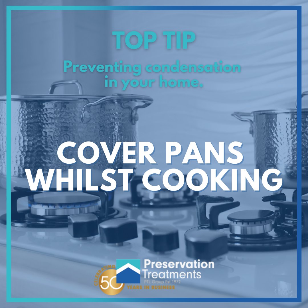 By using pan lids when cooking, as liquid evaporates, it hits the pan lid and immediately condenses.

This causes the liquid to stay within your cooking and not contribute to the humidity of your home.

#PreservationTreatments #DampPrevention #TrustYourNose #TopTip