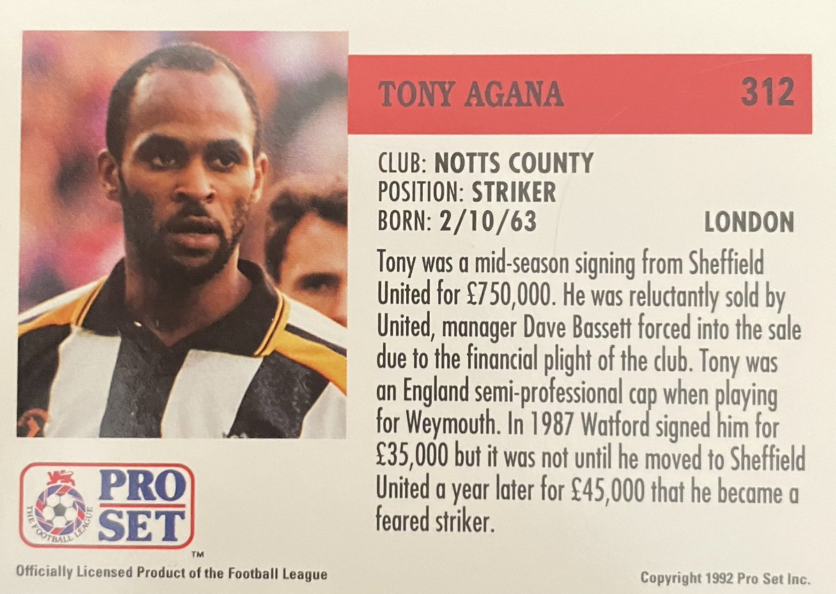 daily_set's tweet photo. Tony Agana of @Official_NCFC 1991/92. Joined in November ’91 from @SheffieldUnited. Loaned out to @LUFC in February ‘92, who went on to win The First Division that season. #ProSet https://t.co/cfkNTxtRKa