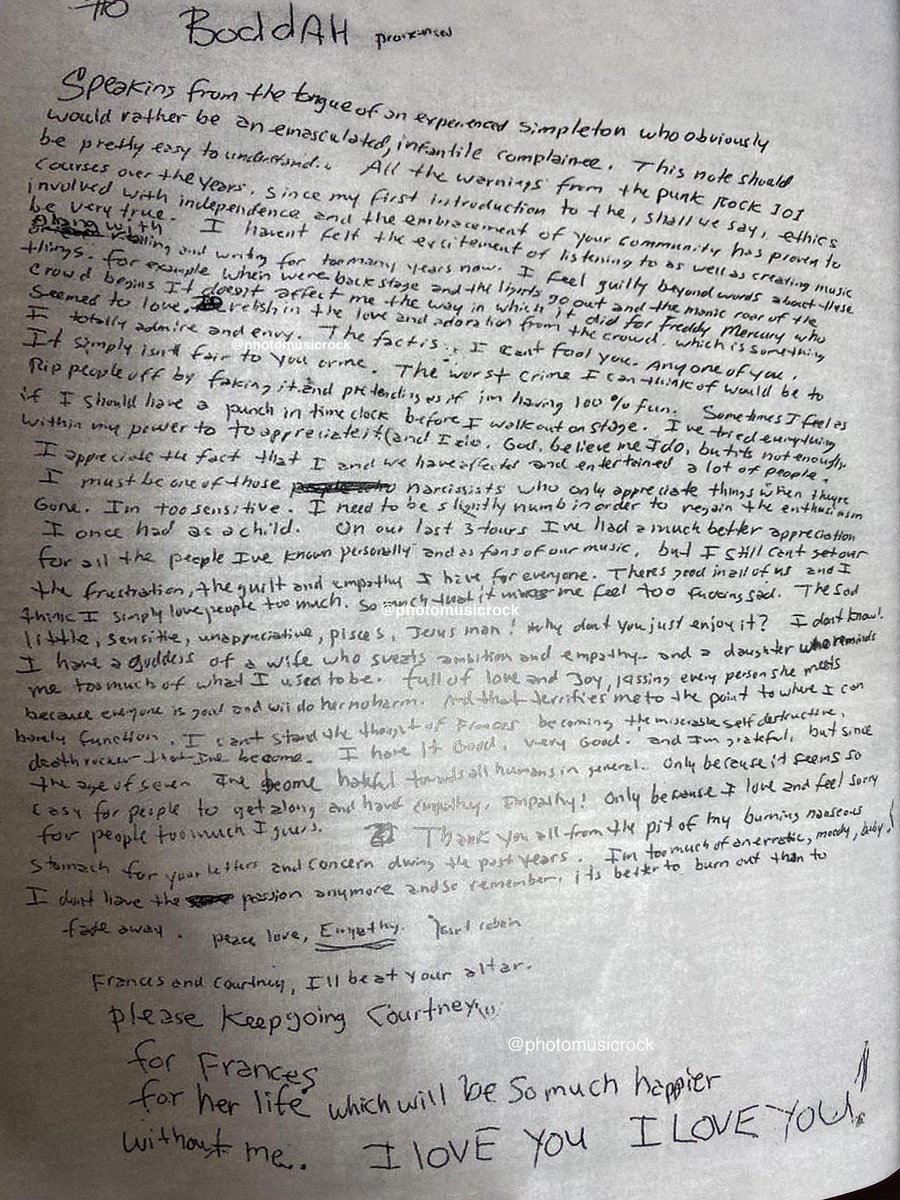 Kurt Cobain's suicide note, 1994.