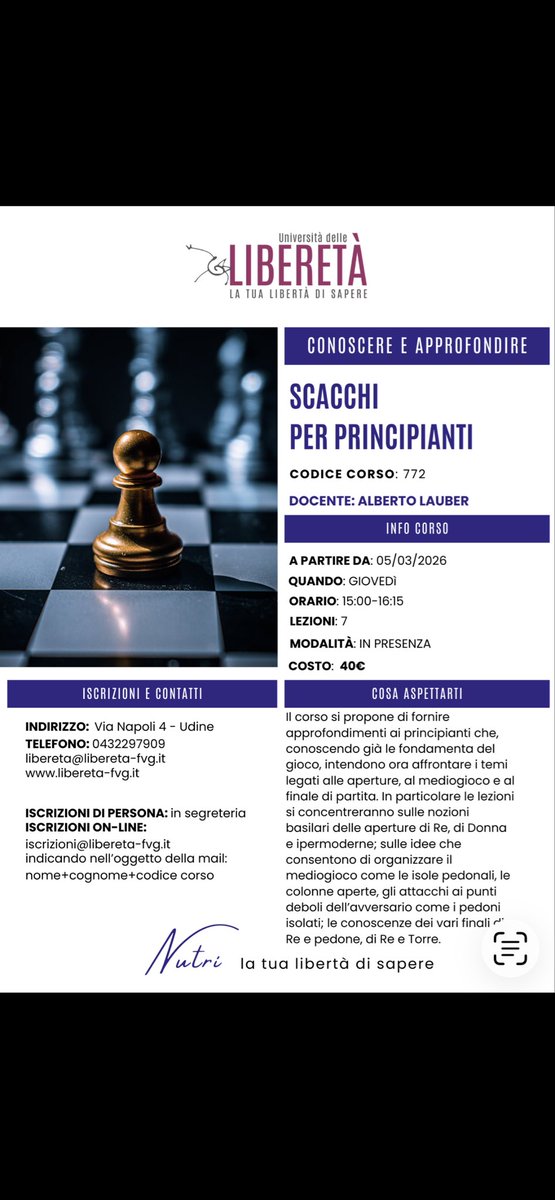 Seconda parte del corso per principianti. Ci vediamo all’università delle LiberEtà il 5 marzo (iscrizioni già aperte).