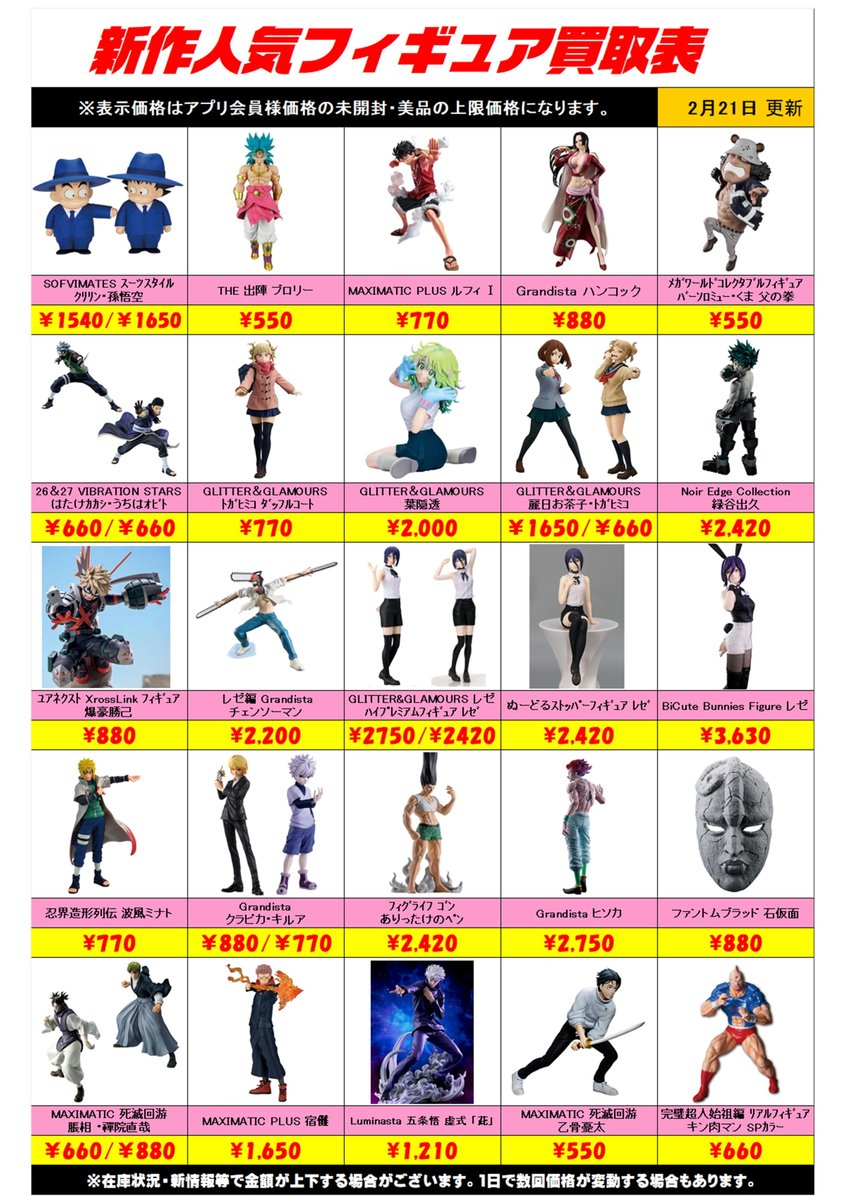 新作プライズフィギュア 買取表更新しました！ プラスアップ