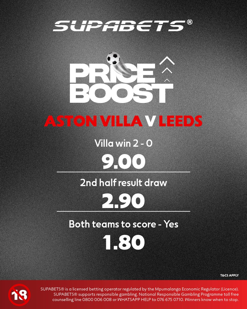 Supabets_mzansi's tweet image. ⚽️THINGS ARE SLOWLY STARTING TO LOOK UNPREDICTABLE BUT YOU HAVE TO GO WITH THE VILLAINS HERE🧐

🚀 bit.ly/3UvaGbC ✅

#PriceBoost #EPL #AVLLEE #Supabets

18+ / Bet Responsibly