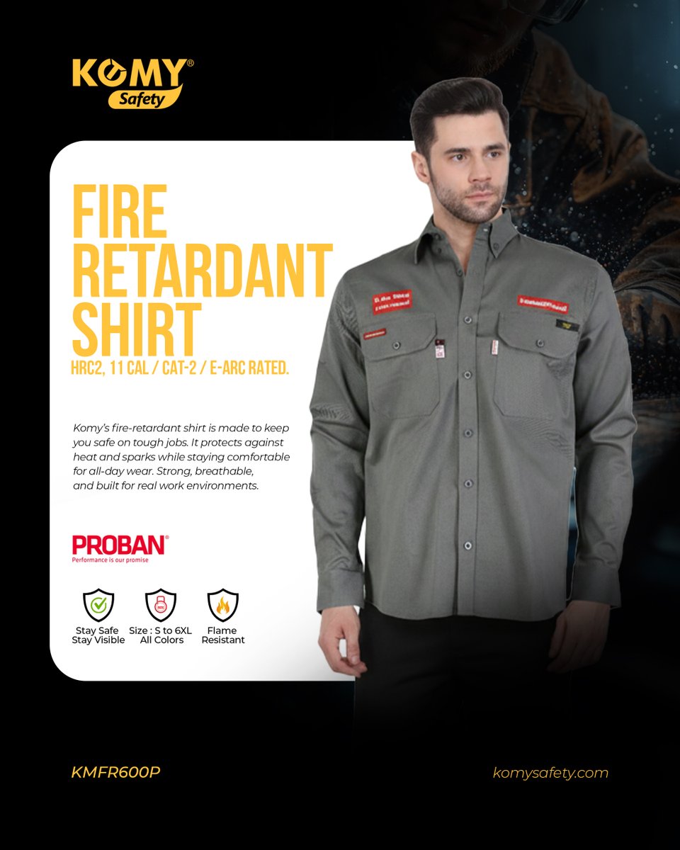 komysafetysa's tweet image. Safety meets performance. With 11 CAL protection, all-day comfort, and a range of sizes, the Komy fire-retardant shirt is made for real work conditions.
.
.
.
#Komy #SafetyUniformShirt #ProtectiveGear #IndustrialSafety #SafetyAccessories