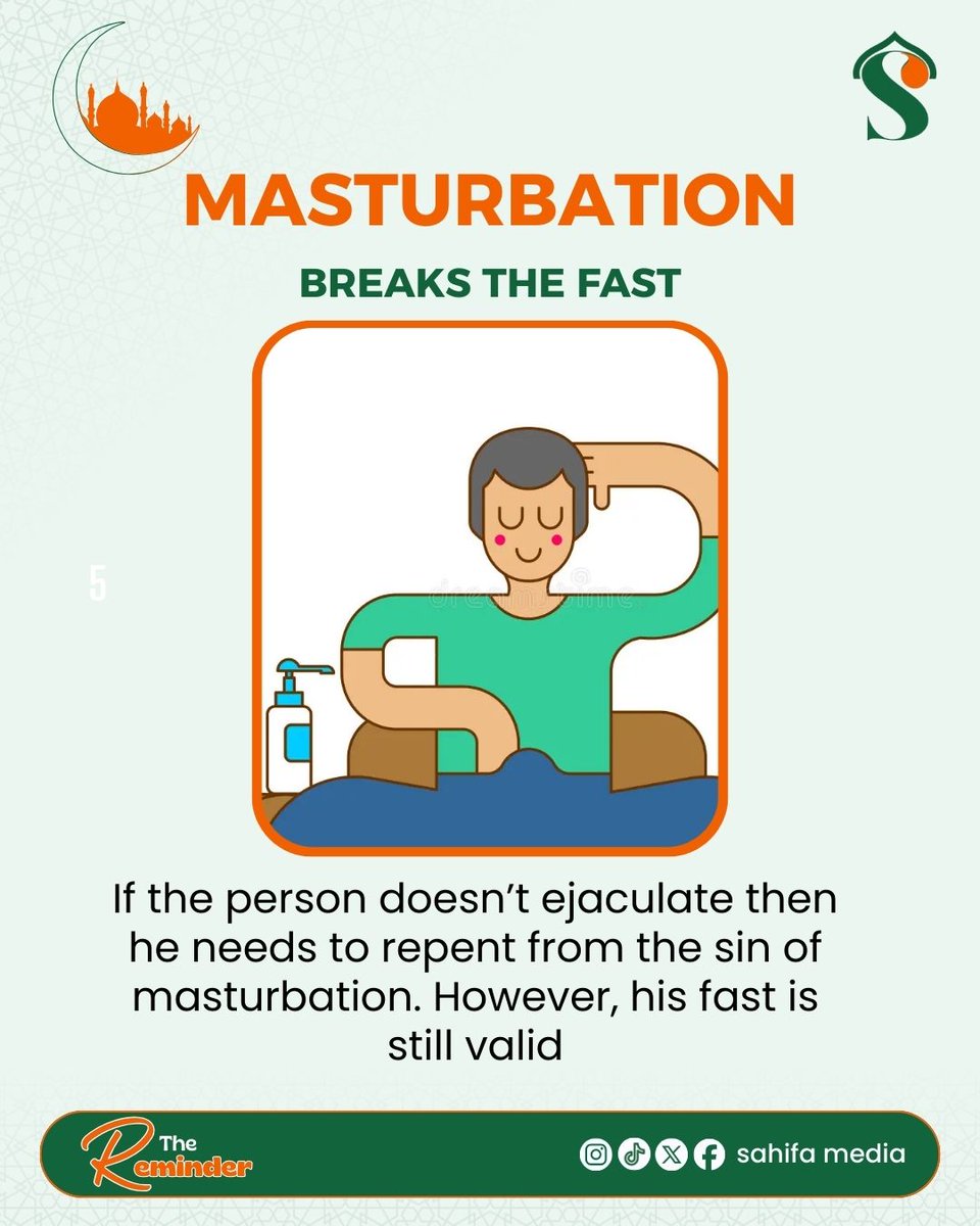 sahifamedia's tweet image. Not everything breaks the fast.  Learn the difference between what invalidates your fast and what doesn’t in our Ramadan Reminder Series. #Ramadan #Fasting #RamadanKnowledge #Faith #SahifaMedia