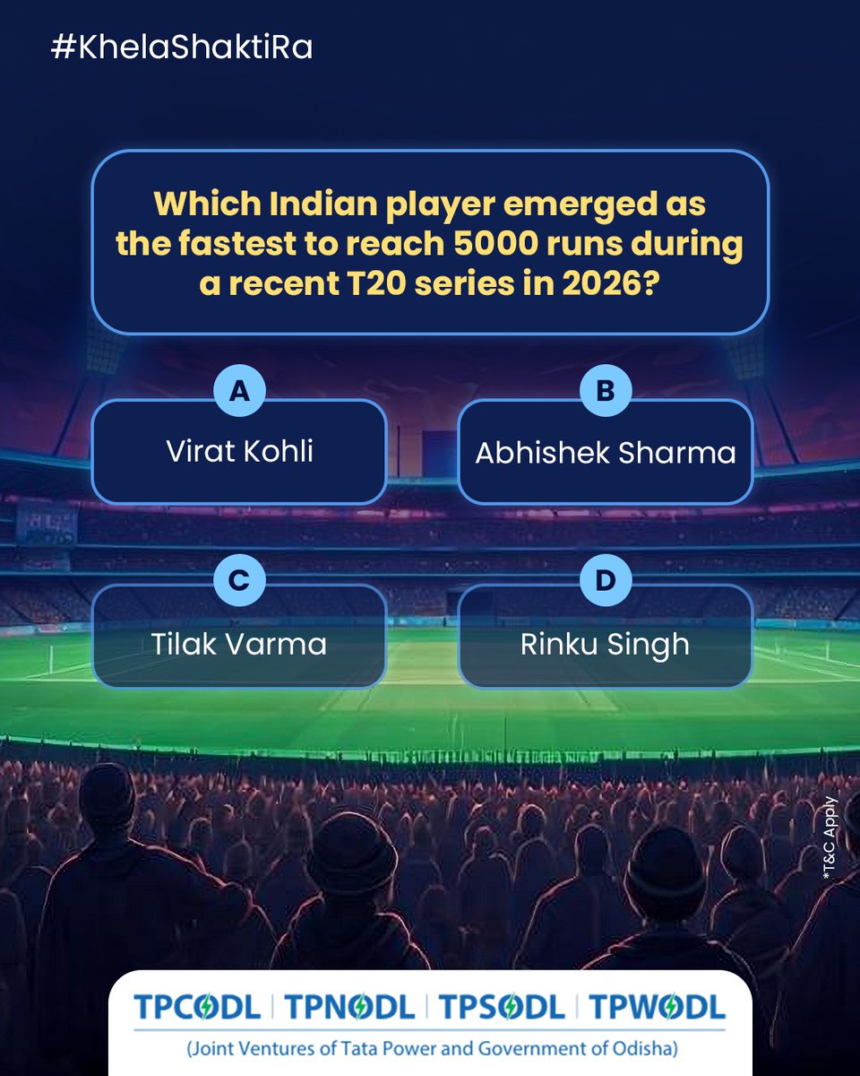 We are halfway there! Question 3 is now live. 

Terms: 
1. Follow our page
2. Comment your answers below with #KhelaShaktiRa

#T20WC2026 #T20WorldCup