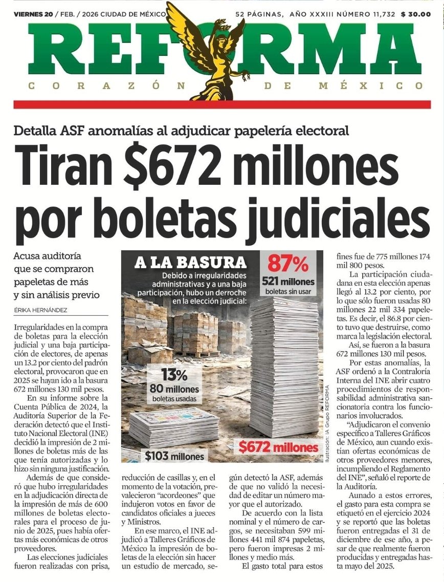 ¡ QPM !

El INE de Morena, sin ninguna justificación hizo boletas de MÁS para la elección de los jueces y ministros del Acordeón.

¿Y que creen? 

Tiraron a la basura...
¡ 672 millones de pesos !

Todo porque la gente no votó, ya que sabía que todo era una FARSA.

👇
