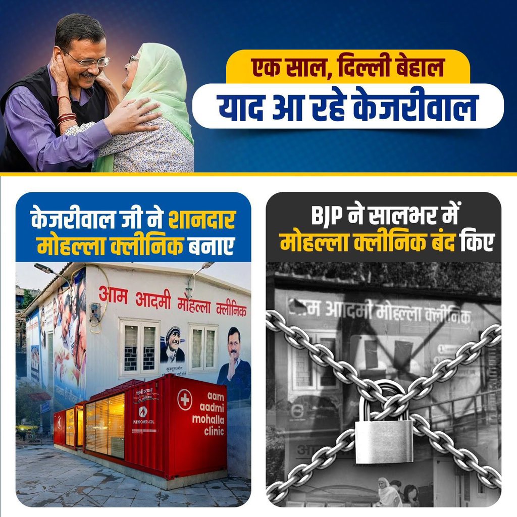 बच्चों से शिक्षा, बुजुर्गों से इलाज
युवाओं से रोजगार तो गरीबों से घर छीना।

“एक साल, दिल्ली बेहाल, याद आ रहे केजरीवाल”

#SufferingDelhiMissesKejriwal