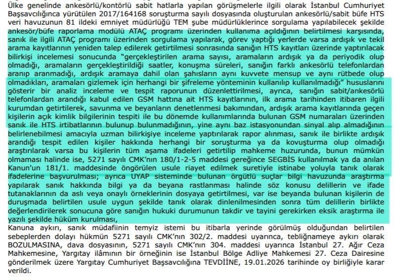 AvNedim's tweet photo. Yargıtay 3. Ceza Dairesi'nin 19.01.2026 tarihli oy birliğiyle verdiği bozma kararı:

Ankesörlü ardışık aramalara dair Ataç programı sorgulamalarından, HTS kayıtları üzerinde yapılan bilirkişi incelemelerinden mahkumiyete gidebilmek için artık daha titiz davranıldığı görülüyor https://t.co/gKnR9wrfub