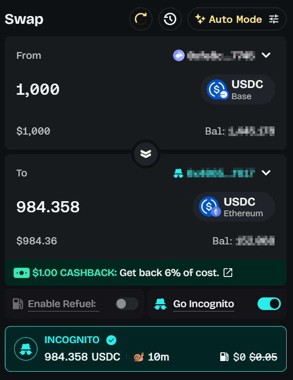 🕵️‍♂️<a href="/BungeeExchange/">Bungee 🕵️</a> has launched private transfers, swaps and bridges... Incognito mode is now available directly in the product - one click, no extra setup.

Routing is done through CEX infrastructure, breaking the publicly traceable onchain link between sender and receiver.

It’s