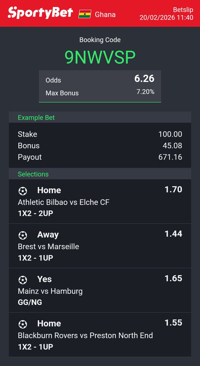 ProfOfOdds's tweet image. Booking Code: 9NWVSP
Total Odds : 6.26

Bet Responsibly 🔞