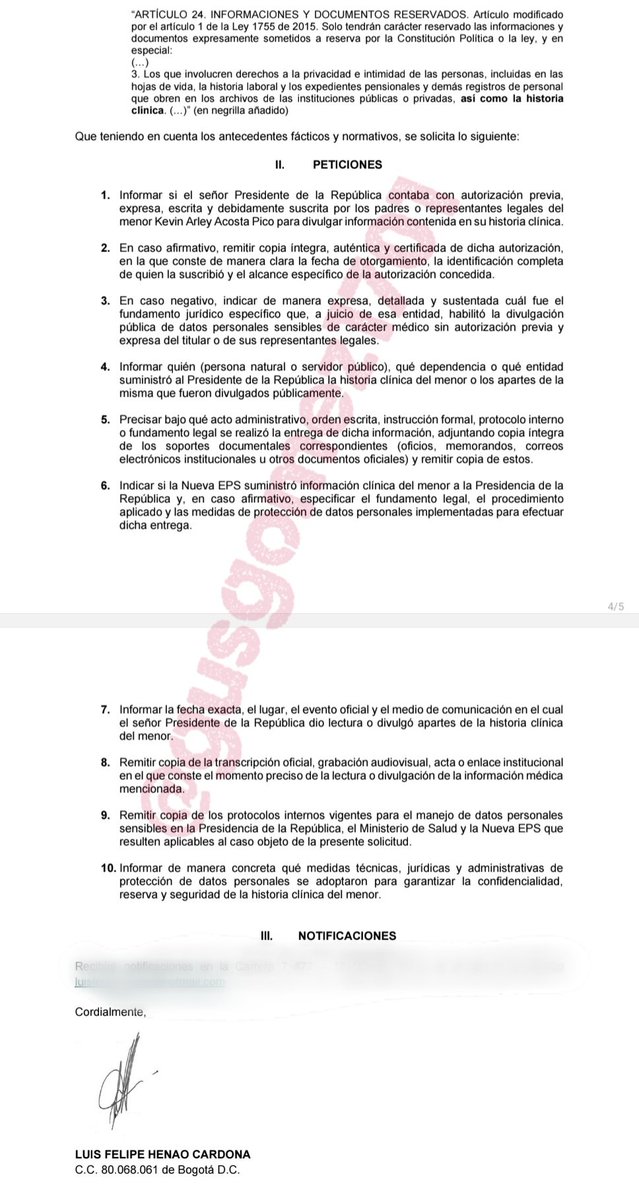 gusgomez1701's tweet image. El ex ministro @luisfelipehenao presenta un respetuoso derecho de petición al señor presidente para establecer la manera en que él reveló la historia médica del menor Kevin Acosta. ¿Hubo atropello a los derechos del menor y su familia? Pendientes de la respuesta formal,  y