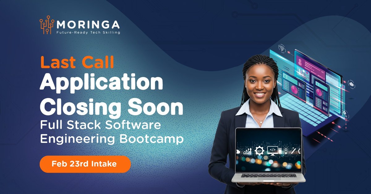 moringaschool's tweet photo. Become a full-stack developer in 6 to 9 months! Master Java, Python, and more with hands-on projects. February Intake in progress.