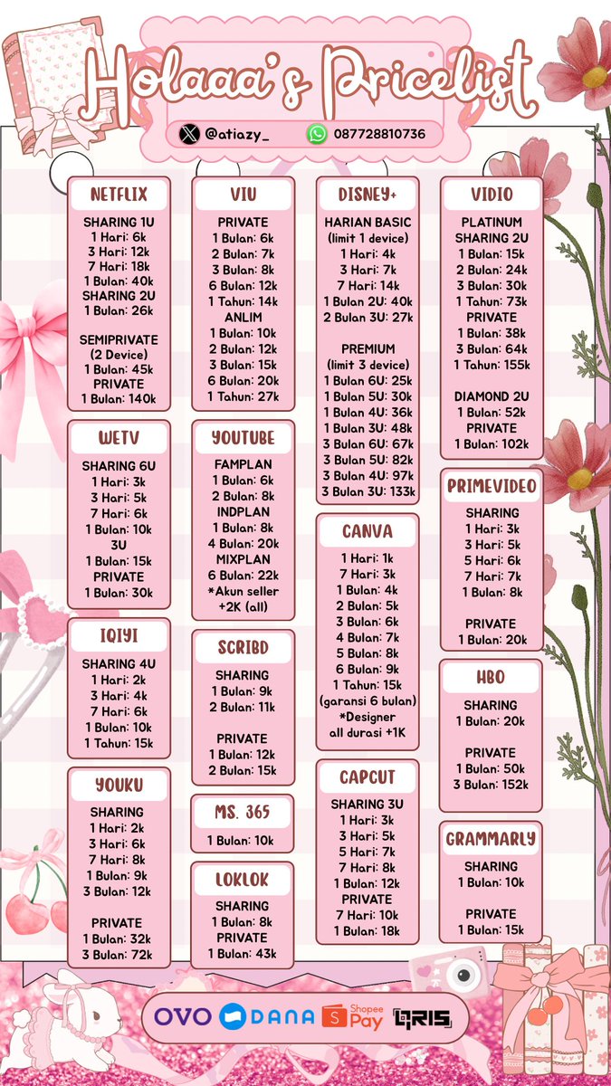 Haloo kalian lagi nyari app premium? Bisa banget di aku always ready, kalau mau tanya-tanya dulu juga boleh di wa atau dm, aku selalu fsrnya di wa yaa guys bisa kalau mau dm mention after yap🌷💖

✰500+++ testi
✰Trusted, amanah, murcee
✰semua app bergaransi

#zonauang