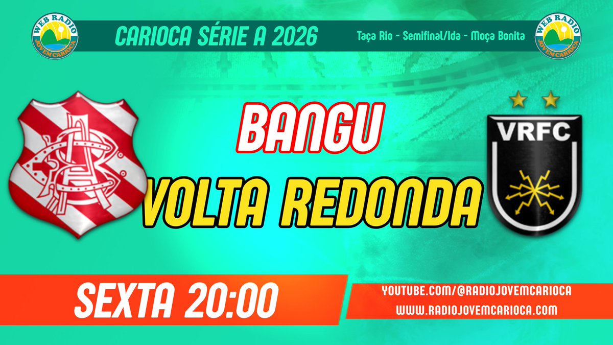 Nesta sexta, estarei na ancoragem de #Bangu x #VoltaRedonda, pela Ida da Semifinal da #TaçaRio, integrando o #CampeonatoCarioca.

20:00, EM ÁUDIO, no canal do YouTube da Rádio Jovem Carioca. Não perca!

youtube.com/@radiojovemcar…