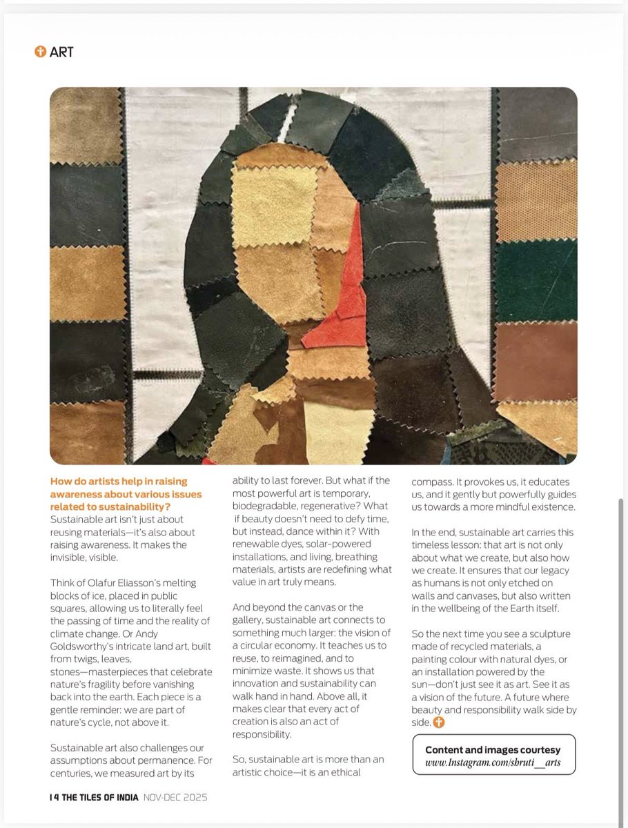 sumplesh's tweet photo. Art and Sustainability…works and write up artist Shruti Vij. Published by @thetilesofindia . Gratitude always 🙏 https://t.co/aTTTCZExyV