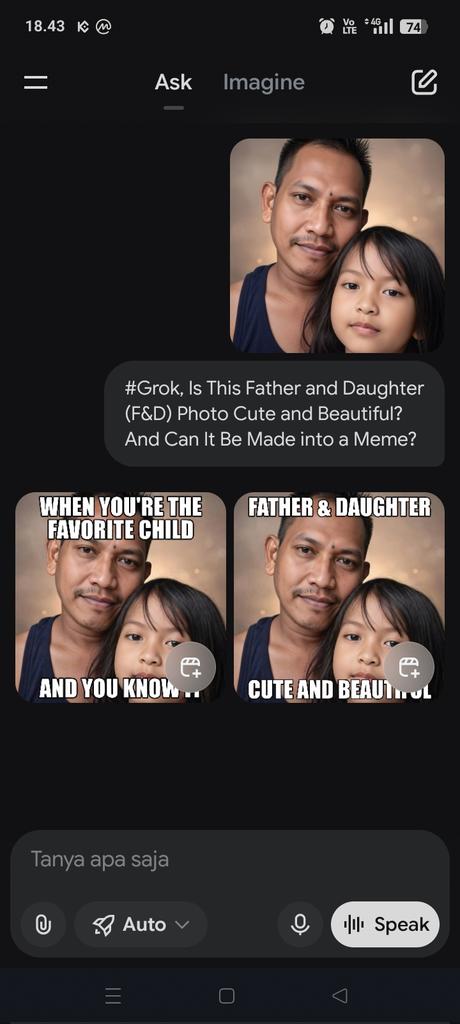 JhoniCrypto24's tweet photo. Hey @grok,3 Days Ago, in my confusion searching for an AI app to create beautiful, funny meme tokens, my hand accidentally wandered to the #Grokapp and immediately entered. Then I asked, "Is this photo funny and beautiful?" The answer was beyond my expectations 😀😀

#F&amp;D 😀 https://t.co/BZVsG8Jrrf