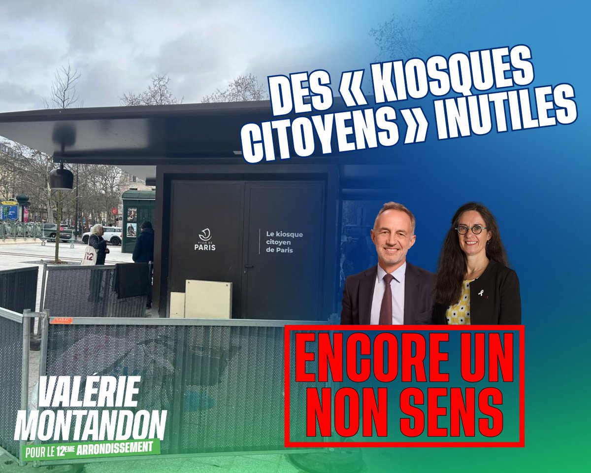 Enfin une promesse tenue… qu’il aurait mieux valu éviter.

Des « kiosques citoyens » installés au détriment des commerçants et des riverains.

À quelques mètres pourtant, la Maison des associations existait déjà.

Stop ou encore ?

#Paris12 #changerparisavecdati