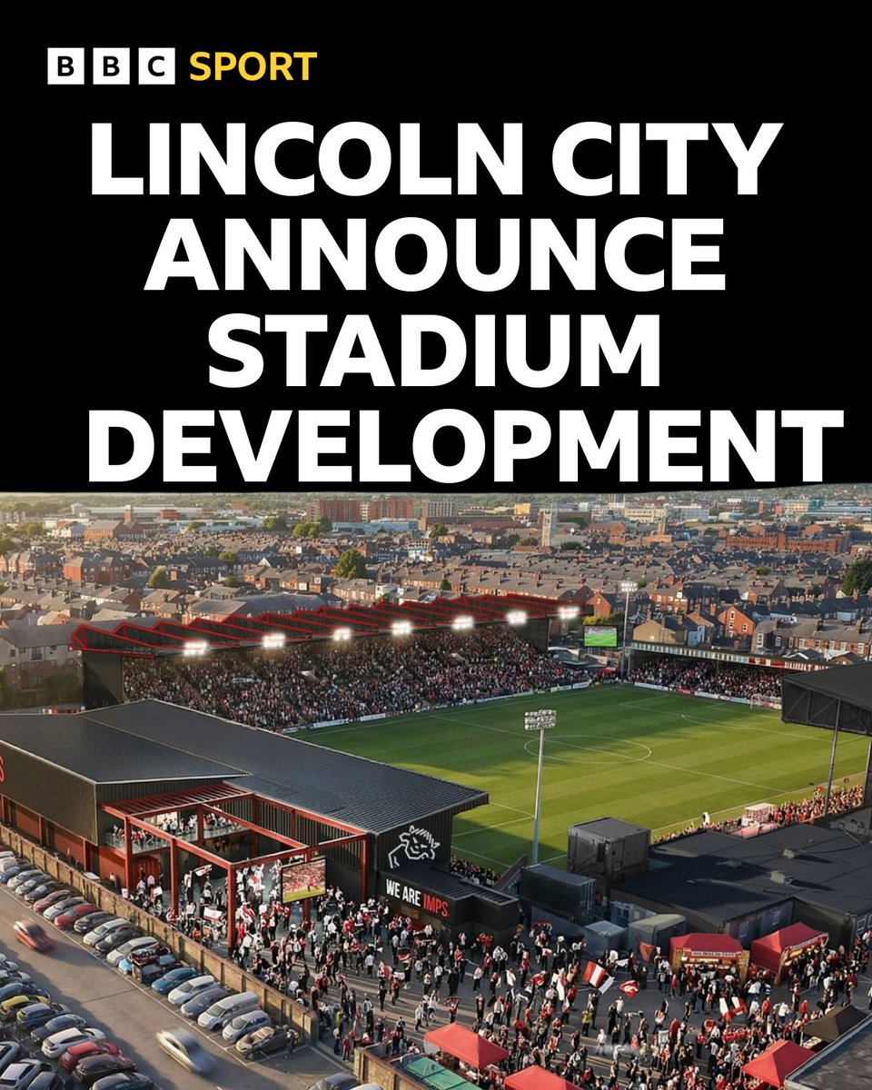 🚨SINCIL BANK DEVELOPMENT🚨

Lincoln City have announced multi-million pound plans to redevelop the LNER Stadium. It will include:

⚫️An extra tier of seats in the Rilmac stand for a new hospitality area
⚫️Permanent big screens in the fan village
⚫️A big screen in the stadium