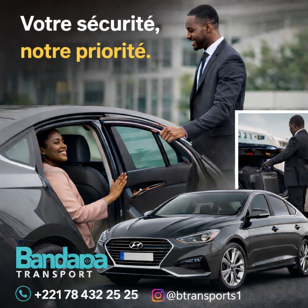Votre sécurité, notre priorité. 🚘

Chauffeur professionnel, véhicule confortable et service fiable à Dakar.

📞 +221 78 432 25 25
📲 <a href="/btransports1/">BANDAPA TRANSPORTS</a>

#Dakar #Transport #BandapaTransport