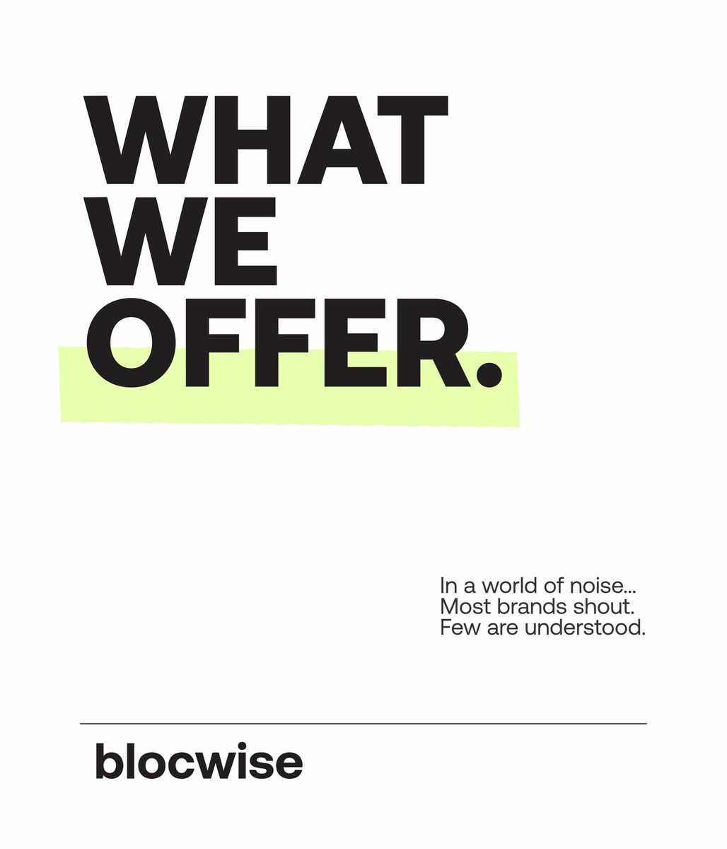 heyblocwise's tweet photo. What we offer is not design.
It’s direction.

Brands don’t grow because they look good.
They grow because they are built right.

Strategy. Identity. Systems. Positioning.
We build brands that outgrow trends.

Send us a DM OR BOOK A CLARITY CALL WITH THE LINK IN BIO. https://t.co/PmMaJDhoul