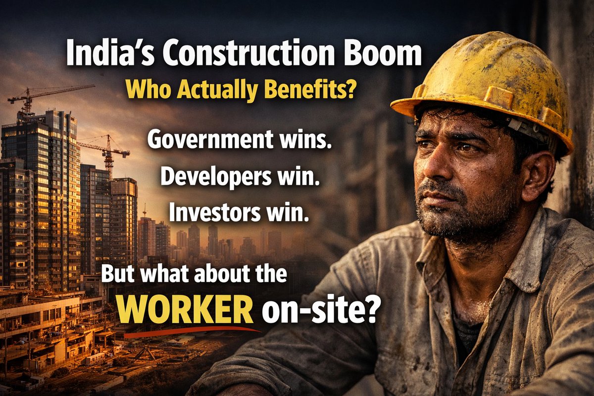 Digital_Chowk's tweet photo. India’s Construction Boom: Who Actually Benefits?
Government wins.
Developers win.
Investors win.
But what about the worker on-site?

#LabourRights #ConstructionWorkers #BuildIndia
#EconomicGrowth #InfraNews https://t.co/MkgCHAZwTs