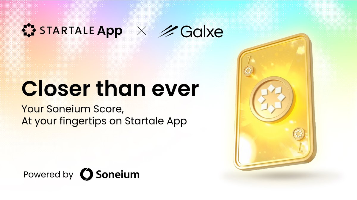 Startale App is now integrated with Soneium Portal, bringing Season 7 Score access directly to the app.

Complete the campaign, powered by <a href="/GalxeQuest/">Galxe Quest</a> , earn your Soneium Score, and collect an exclusive NFT.

✅ Follow us on <a href="/StartaleGroup/">Startale 💿</a> 
✅ Follow @Soneium
✅ Retweet this post