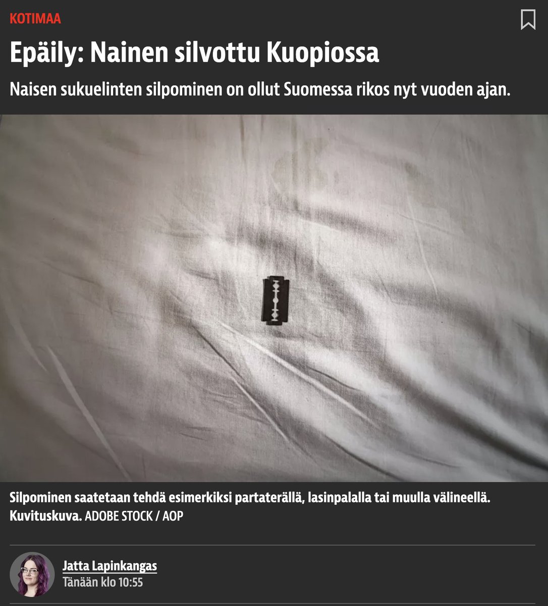 Hei <a href="/iltalehti_fi/">Iltalehti</a> ja <a href="/jattahei/">Jatta Lapinkangas</a> !

Kirjoitatte silpomisesta, että:
"Kyseessä on tiettyihin kulttuureihin vahvasti kuuluva perinne, joka loukkaa ihmisoikeuksia."

Miksi ette kirjoita mitkä nämä 'tietyt' kulttuurit ovat? Eikö se ole aika olennainen tieto?