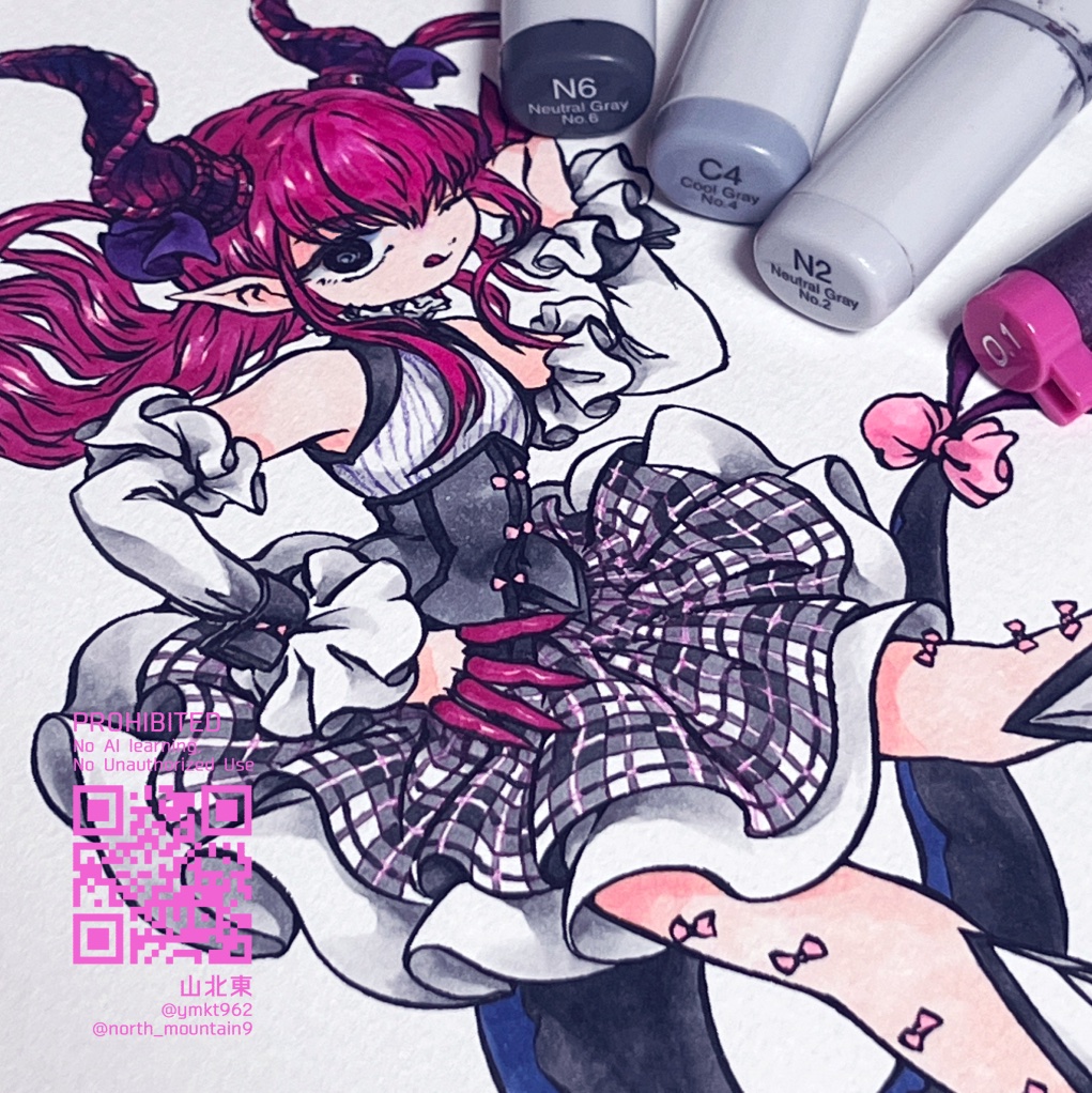 エリちゃん、元絵はアナログでした🖌️ （画用紙・筆ペン・コピック）