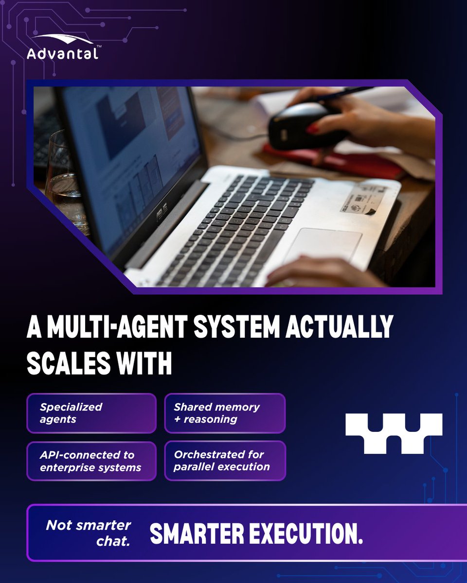 Advantal's tweet photo. Still calling one AI agent “transformation”?

Let’s be honest.
One agent = one task.
Enterprises don’t run on tasks. They run on coordination.

If your AI can’t manage workflows, shared context, integrations &amp; parallel execution — it’s automation, not architecture. 👇 https://t.co/oT828T6Qnj