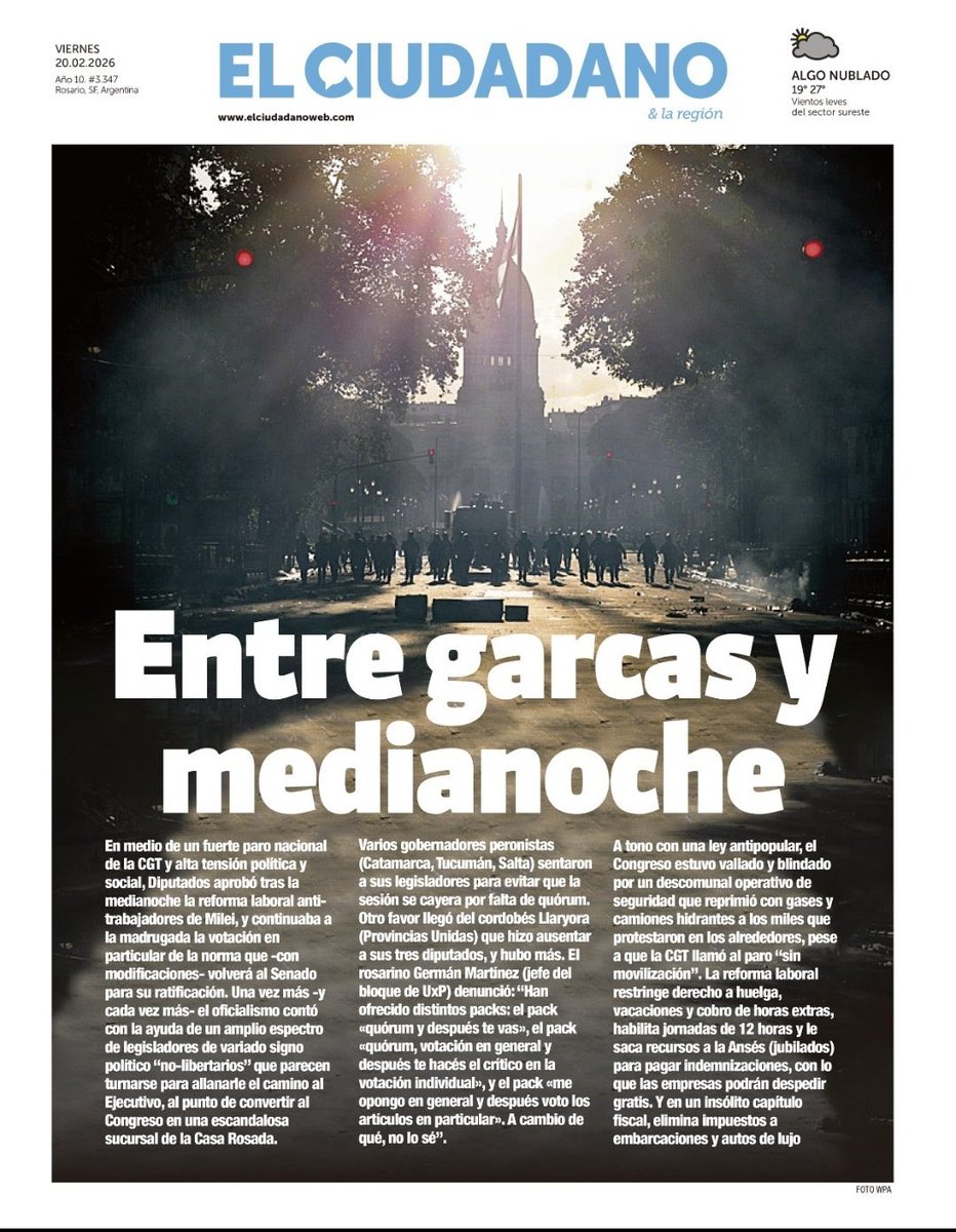 Tapa de hoy del gran diario El Ciudadano de Rosario. 
<a href="/elciudadanoweb/">El Ciudadano</a>