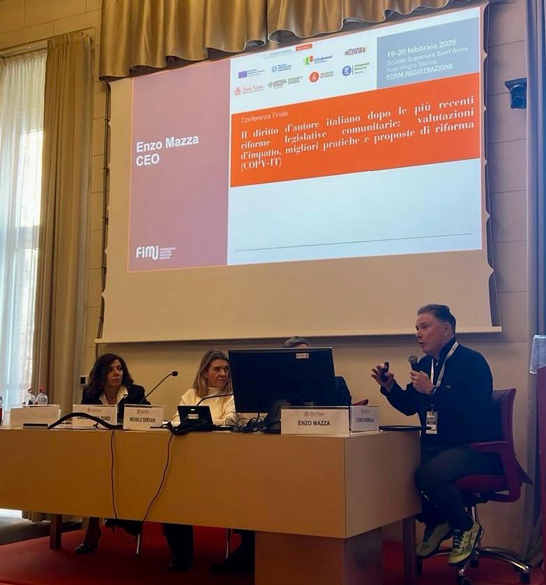 FIMI_IT's tweet image. Ospite della Scuola Superiore di Sant’Anna, il CEO @enzomazza è intervenuto in tema di #copyright, remunerazioni nell'era dello #streaming e modelli di business della GenAI nella musica, per raccontare la prospettiva delle industrie creative nel quadro del Digital Single Market.