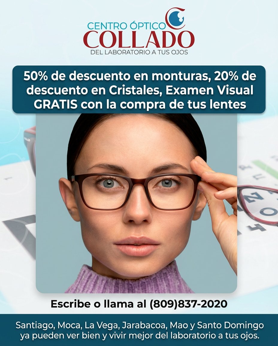 CopticoCollado's tweet photo. 50% de descuento en monturas, 20% de descuento en Cristales, Examen Visual GRATIS con la compra de tus lentes Escribe o llama al (809)837-2020, 
#centroopticocollado #opticard #visionhd #saludvisual https://t.co/2bo8Lpur1L https://t.co/QvxbJwXljs