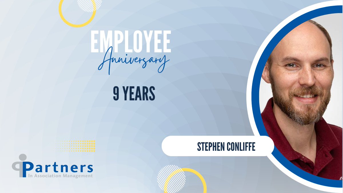Stephen Conliffe is celebrating nine years at Partners in Association Management. Congratulations, Stephen! Fun fact: Stephen's favorite place to visit is Cocoa Beach.  #EmployeeAnniversary #PartnersProud #PartnersStrong